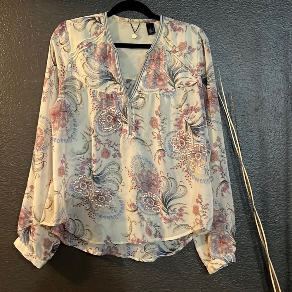 Long sleeve, sheer floral blouse